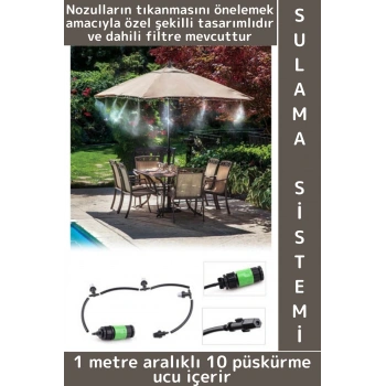 Premium Kolay Temizlik Bahçe Sera Çardak Havuz Çim Açık Alan Sulama Serinletme Nemlendirme Sistemi