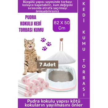 Evcil Hayvan Pet Yırtılma Dayanıklı Kötü Koku Önleyen Pudra Kokulu Kedi Kumu Torbası 82x50 Cm 7 Adet
