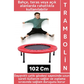 Kolay Montaj Dayanıklı Çelik Gövde Outdoor Bahçe Teras Kamp Spor Eğlenceli Kırmızı Trambolin 102 Cm