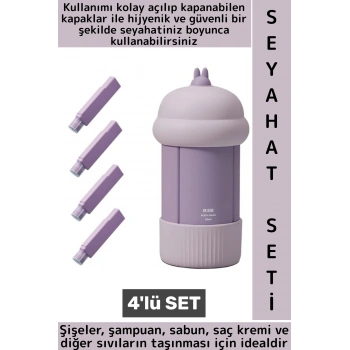 Özel Tasarım Sızdırmaz Kapaklı Şampuan Sabun Saç Kremi Hijyenik Kompakt Şık Seyahat Şişesi 4lü Set