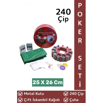 Luxery Texas Holdem Casino Blackjack Çift Iskambil Kağıdı Çuha 240 Çip Metal Kutulu Poker Oyunu Seti
