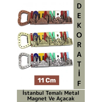 Özel Tasarım Dekoratif Hediye Çok Fonksiyonlu İstanbul Temalı 2 in 1 Metal Magnet Şişe Açacağı 11 Cm