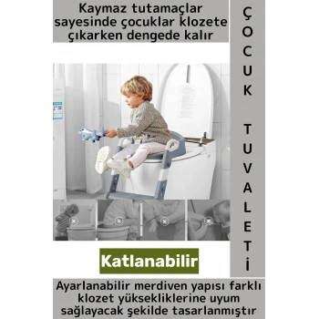 Eğitici Çocuk Özgüven Kazanımı Konforlu Kaymaz Ayarlanabilir Merdiven Klozet Tuvalet Eğitimi Aparatı
