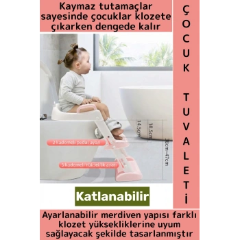 Eğitici Çocuk Özgüven Kazanımı Konforlu Kaymaz Ayarlanabilir Merdiven Klozet Tuvalet Eğitimi Aparatı