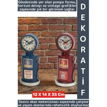 Dekoratif Hediyelik Sessiz Mekanizma Retro Benzin Pompası Tasarımlı Masaüstü Saat 12 X 14 X 35 Cm