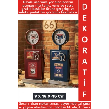 Dekoratif Hediyelik Sessiz Mekanizma Retro Benzinlik Tasarımlı Şık Masaüstü Saat 9 X 18 X 45 Cm