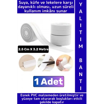 Uzun Ömürlü Suya Neme Küfe Dayanıklı Mutfak Lavabo Pencere Kenar Yalıtım Bandı 2.5 Cm X 3.2 Metre
