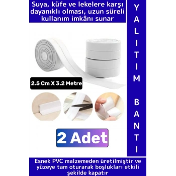 Uzun Ömürlü Su Nem Küf Dayanıklı Mutfak Lavabo Pencere Kenar Yalıtım Bandı 2.5 Cm X 3.2 Metre 2 Adet