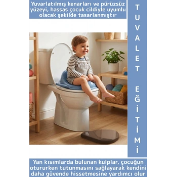 Dayanıklı Sert Plastik Çocuk Tuvalet Eğitimi Kaymaz Taban Hijyenik Renkli Kulplu Klozet Adaptörü