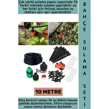 Dayanıklı Plastik Balkon Bahçe Sera Bitki Akış Kontrol Vanalı Pratik 10 Metre Sulama Sistemi Seti