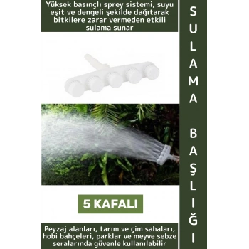 Premium Peyzaj Bahçe Park Meyve Sebze Bitki 5 Kafalı Sulama Başlığı Yüksek Basınçlı Hortum Aparatı