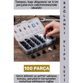 Oto Tampon Çamurluk Kaput Bagaj Kapı Döşeme Çok Amaçlı Plastik Bağlantı Perçin Klips Seti 100 Parça