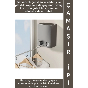 Kompakt Nem Rutubete Dayanıklı Banyo Balkon Dar Alanlar İçin Şık Pratik Geri Çekilebilir Çamaşır İpi