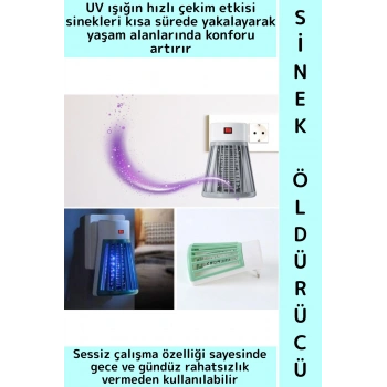 Kompakt Sessiz 1 W Ev Ofis Yatak Odası Prize Takılan UV Işık Böcek Haşere Sivri Sinek Öldürücü Lamba