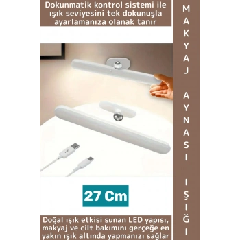 Taşınabilir Ev Ofis Seyahat Tipi Zarif Estetik Dokunmatik USB Şarjlı LED Makyaj Aynası Işığı 27 Cm
