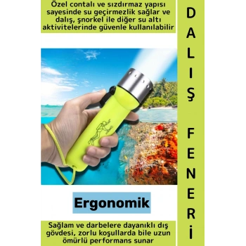 Ergonomik Balıkçı Kamp Fotoğrafçı Sızdırmaz Yüksek Lümenli Şık Süper Parlak LED Su Altı Dalış Feneri