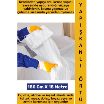 Kendinden Yapışkanlı Tadilat İnşaat Boya Badana Kir Toz Kalıntı Eşya Koruma Örtüsü 180 Cm x 15 Metre