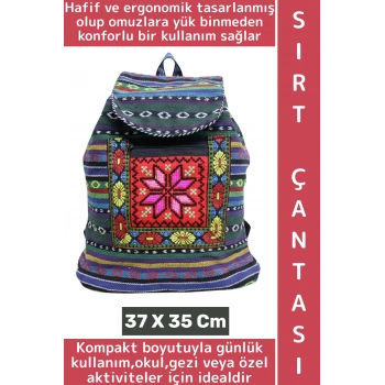 Konforlu Gündelik Okul Gezi Çok Şık Kilim Tasarımlı Hafif Kadın Erkek Sırt Çantası 37 X 35 Cm
