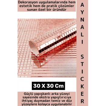 Dekoratif Tezgah Banyo Salon Kendinden Yapışkanlı Estetik Modern Şık Aynalı Kare Sticker 30 X 30 Cm