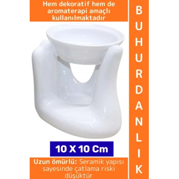 Dekoratif Hediye Aromaterapi Meditasyon Tütsülük Çok Şık Seramik El Tasarımlı Buhurdanlık 10 X 10 Cm
