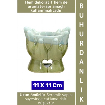 Dekoratif Hediye Aromaterapi Meditasyon Tütsülük Çok Şık Seramik El Tasarımlı Buhurdanlık 11 X 11 Cm