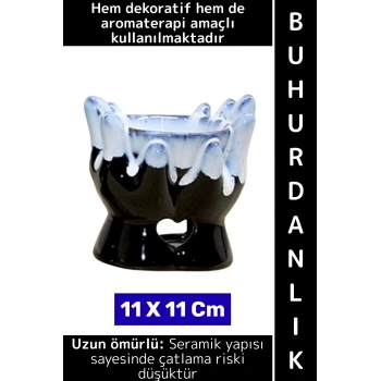 Dekoratif Hediye Aromaterapi Meditasyon Tütsülük Çok Şık Seramik El Tasarımlı Buhurdanlık 11 X 11 Cm