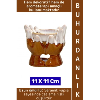 Dekoratif Hediye Aromaterapi Meditasyon Tütsülük Çok Şık Seramik El Tasarımlı Buhurdanlık 11 X 11 Cm