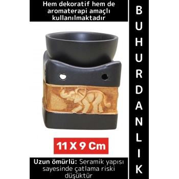 Dekoratif Hediye Aromaterapi Meditasyon Tütsülük Şık Seramik Fil Tasarımlı Buhurdanlık 11 X 9 Cm
