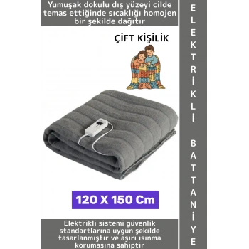 Yumuşak Dokulu Aşırı Isınma Korumalı Enerji Tasarrufu Çift Kişilik Elektrikli Battaniye 120 X 150 Cm