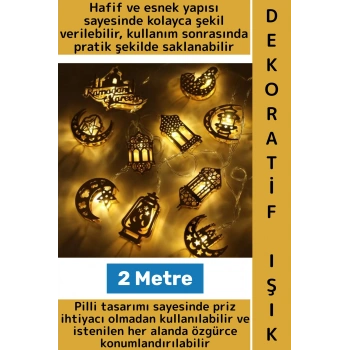 Ev Dekorasyonu Mağaza Cafe Vitrin Süsleme Çok Şık Estetik Ramazan Temalı Dekoratif LED Işık 2 Metre