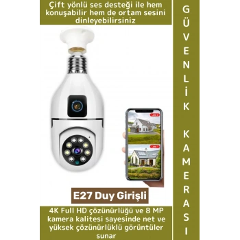 Ev Çocuk Odası Gece Görüş İki Yön Ses Full HD Çift Lensli E27 Duy Girişi Kablosuz Wi-Fi Ampul Kamera