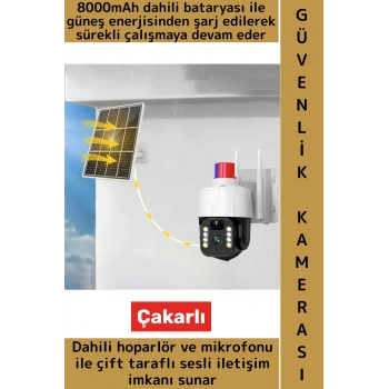 Dış Mekan Ofis İş Yeri Mobil Bildirim Hareket Algı Alarmlı Çakarlı Güneş Enerjili Güvenlik Kamerası