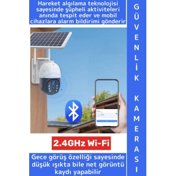 Dış Mekan Ofis İş Yeri Mobil Bildirim Hareket Algı 2.4GHz Wi-Fi Güneş Enerjili Şık Güvenlik Kamerası