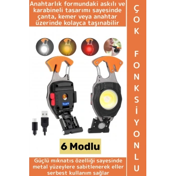 Outdoor Piknik 6 Aydınlatma Modlu 500 Lümen Güçlü Işık Çok Fonksiyonlu Şık Anahtarlık Kamp Lambası
