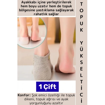 Ayakkabı İçinde Belli Olmaz Rahat Konforlu Boy Uzatıcı Esnek Silikon Ayak Topuk Yükseltici 1 Çift