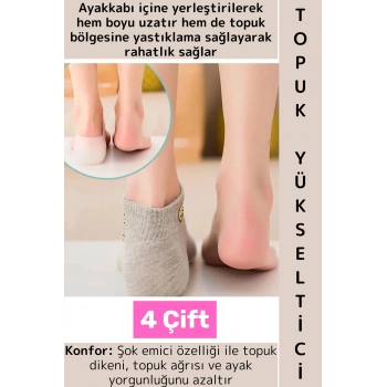 Ayakkabı İçinde Belli Olmaz Rahat Konforlu Boy Uzatıcı Esnek Silikon Ayak Topuk Yükseltici 4 Çift