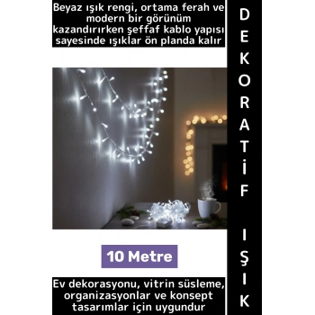 Dekoratif Aydınlatma Ev Vitrin Organizasyon Süsleme Çok Şık Estetik Damla Uçlu 100 Led Işık 10 Metre
