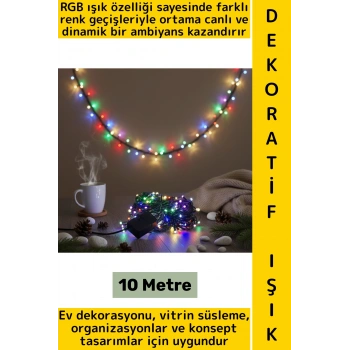 Dekoratif Aydınlatma Ev Vitrin Organizasyon Süsleme Çok Şık Estetik Damla Uçlu 100 Led Işık 10 Metre