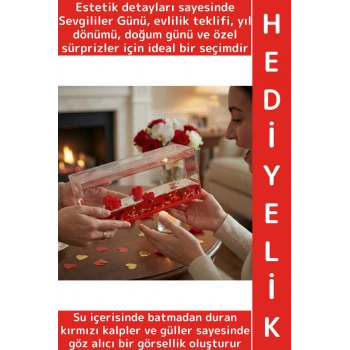 Dekoratif Hediyelik Sevgililer Günü Yıldönümü Özel Gün Evlilik Romantik Batmayan Kalp Güllü Akvaryum