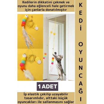 Kendinden Yapışkanlı Evcil Hayvan Pet İlgi Çekici Renkli Sevimli Eğitici Elastik Kedi Oyun Oltası