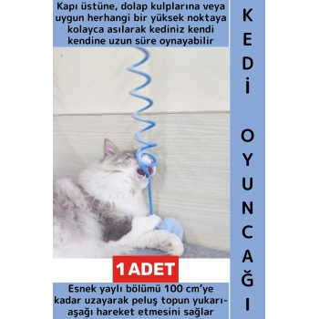 Evcil Hayvan Pet İlgi Çekici Sevimli Eğitici Elastik Yaylı Asılabilir Peluş Kedi Oyun Oltası 100 Cm