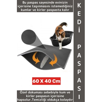 Kolay Temizlenir Özel Dokumalı Kir Kumu İçine Hapseden Kedi Tuvalet Önü Paspası Büyük Boy 60 X 40 Cm