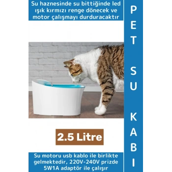 Evcil Hayvan Sessiz Çalışma Geniş Hazneli Aktif Karbon Filtre Otomatik Uyarılı Kedi Köpek Su Kabı
