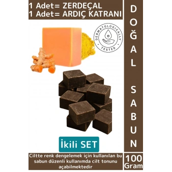 #DoğalSabun Bitkisel Organik Tüm Cilt Tipleri Yüz El Saç İçin Uygun Zerdeçal Ardıç Katranı İkili Set