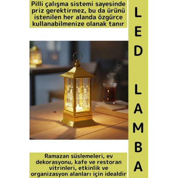 #LedIşık Ramazan Masa Süsleme Hediyelik Dekoratif Osmanlı İslami Şık Kare Kubbe Gold Pilli LED Lamba