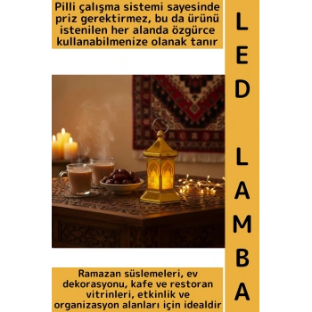 #LedIşık Ramazan Masa Süsleme Hediyelik Dekoratif Osmanlı İslami Altıgen Kubbe Gold Pilli LED Lamba