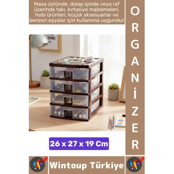 #TakıOrganizer Dayanıklı Plastik Masa Üstü Dolap Raf Küçük Eşya 4 Çekmeceli Komidin Mini Organizer