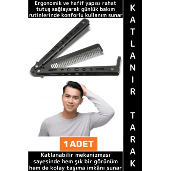 Hediyelik Seyahat Gündelik Çanta Boy Paslanmaz Çelik Gövdeli Özel Şık Tasarımlı Katlanabilir Tarak