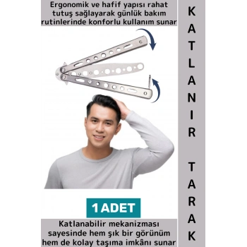 Hediyelik Seyahat Gündelik Çanta Boy Paslanmaz Çelik Gövdeli Özel Şık Tasarımlı Katlanabilir Tarak