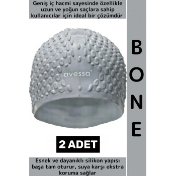 #Bone Esnek Yumuşak Silikon Havuz Deniz Yüzme Kulağa Su Geçirmez Büyük Beden Saç Bonesi 2 Adet